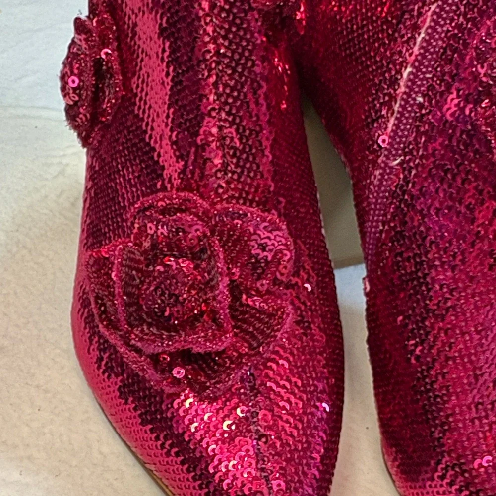 Betsey Johnson Fuchsia Sequin Ankle Boots - Picture 4 of 15
